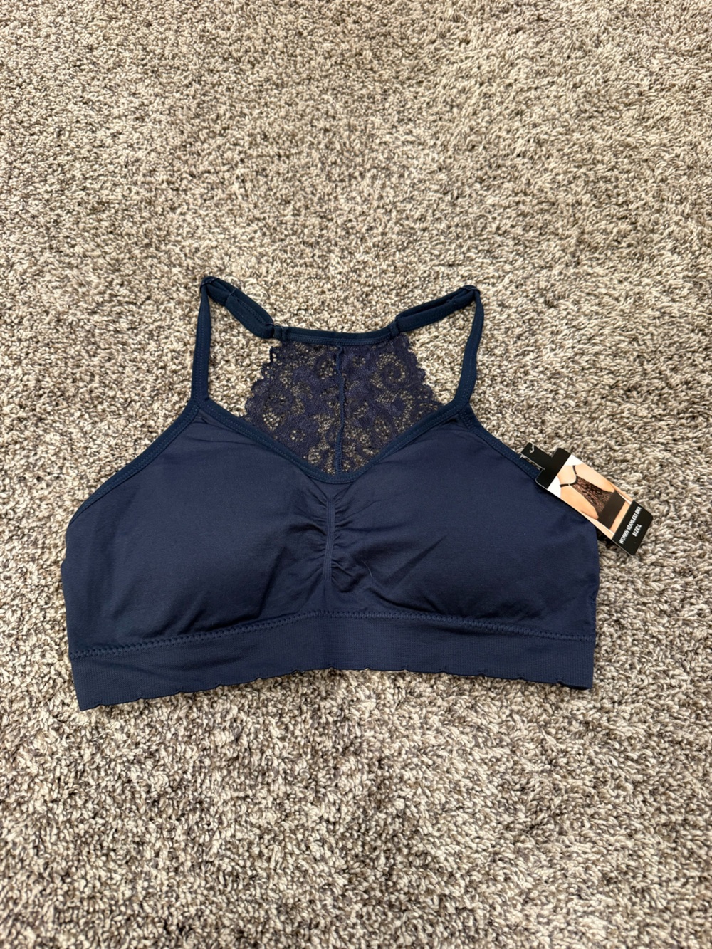 Women’s Seamless Lace Racerback Bralette Size Large Navy Blue NWT Wireless Bra